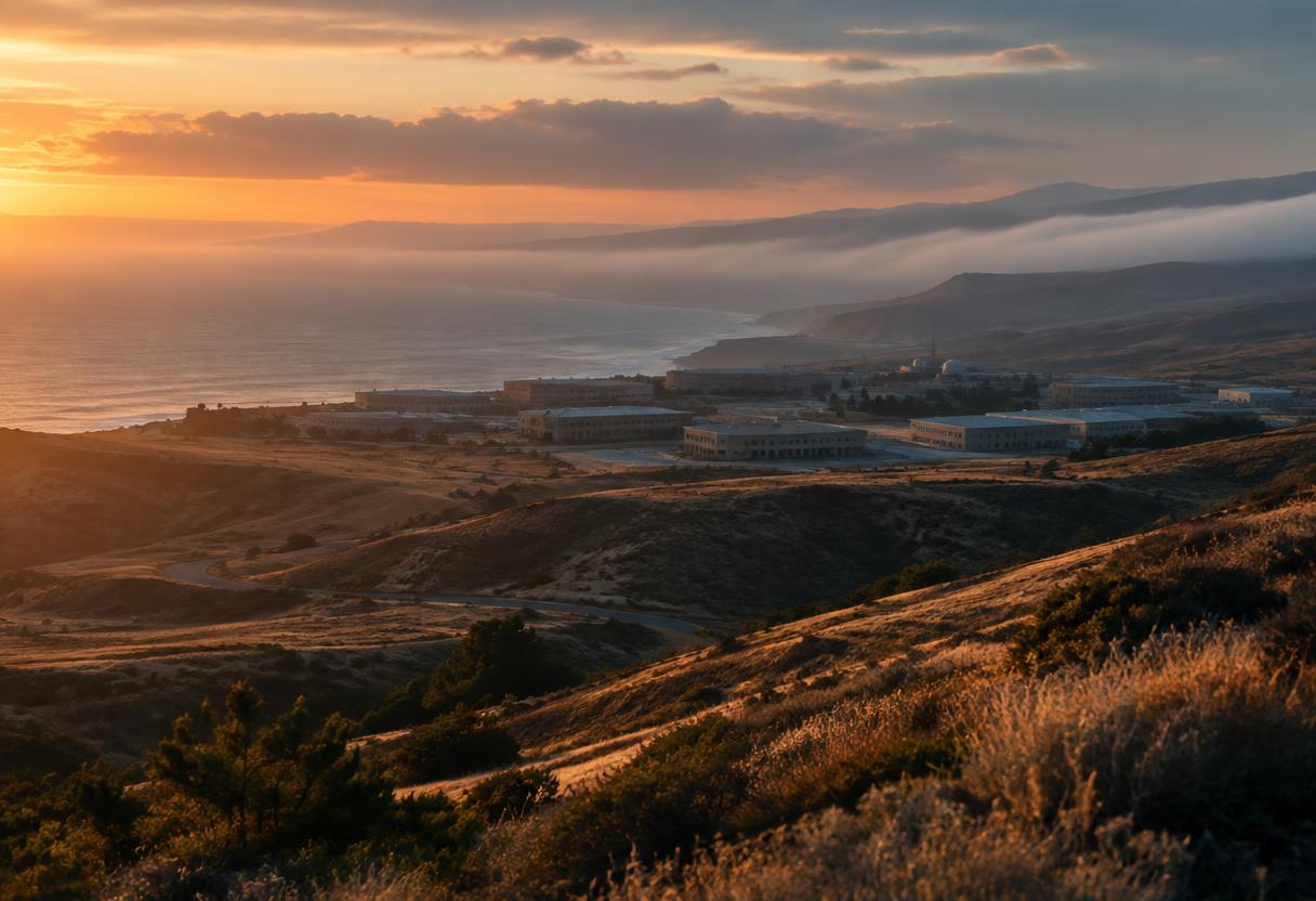 Southern California coastal military installation environment at dusk